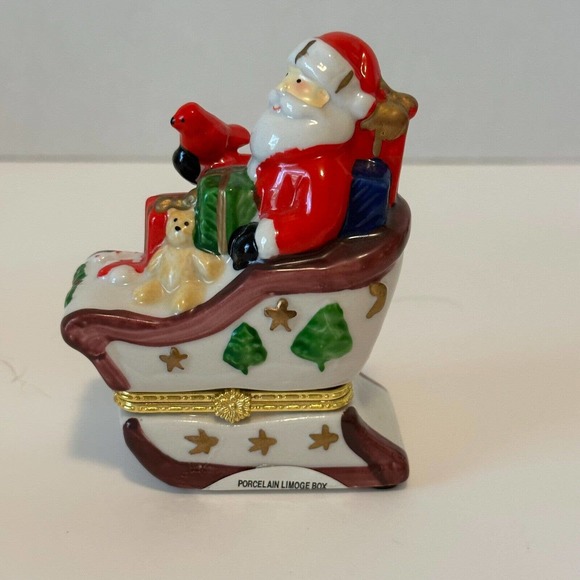 Greenbrier Int Porcelain Santa Claus In Sleigh w/Toys Hinged Trinket Box Holiday - Picture 2 of 10